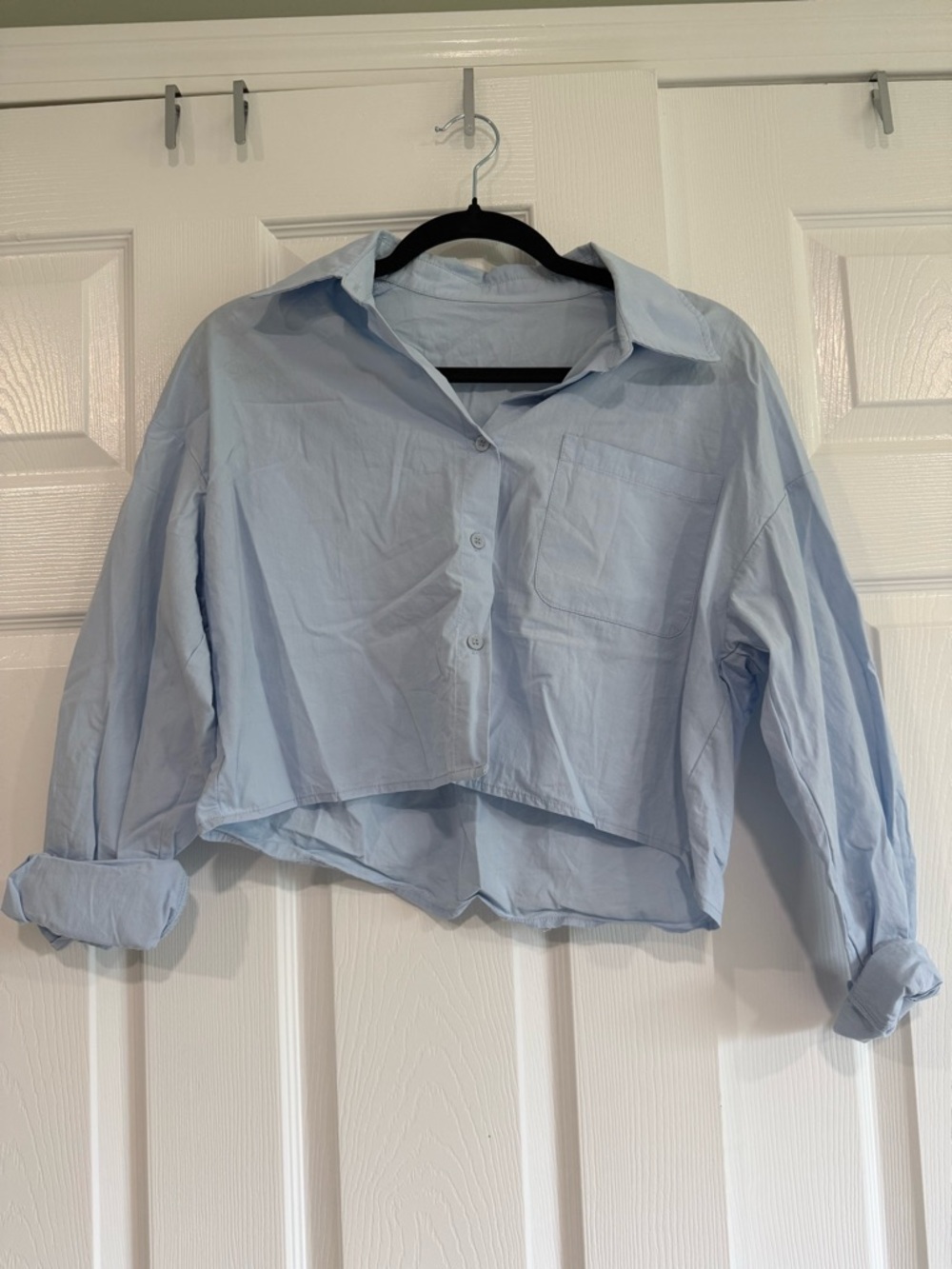 Light Blue Cropped Button-Up Shirt
